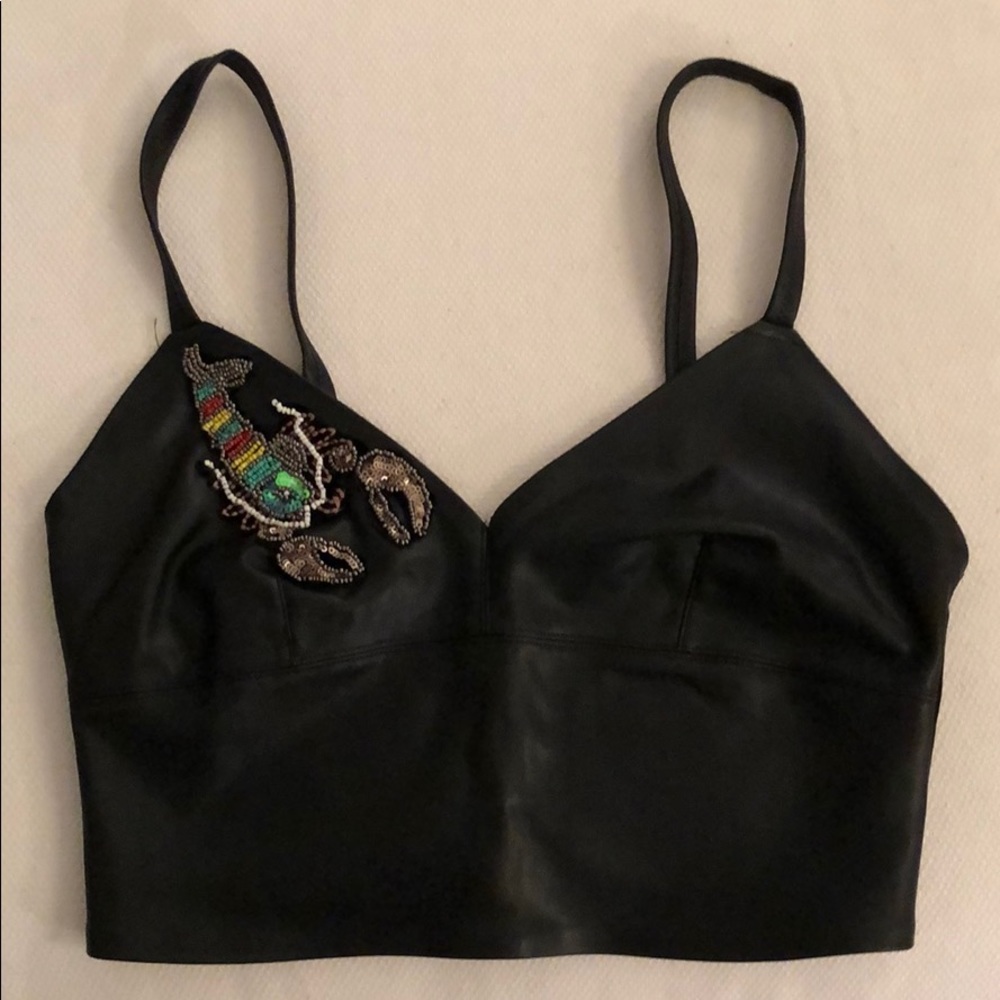 Zara Faux Leather Top W Embellishments sz M
